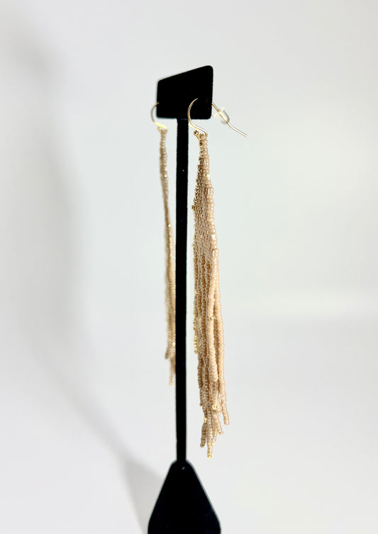 Gold & Beige Beaded Triangle Dreamer Earring - Large