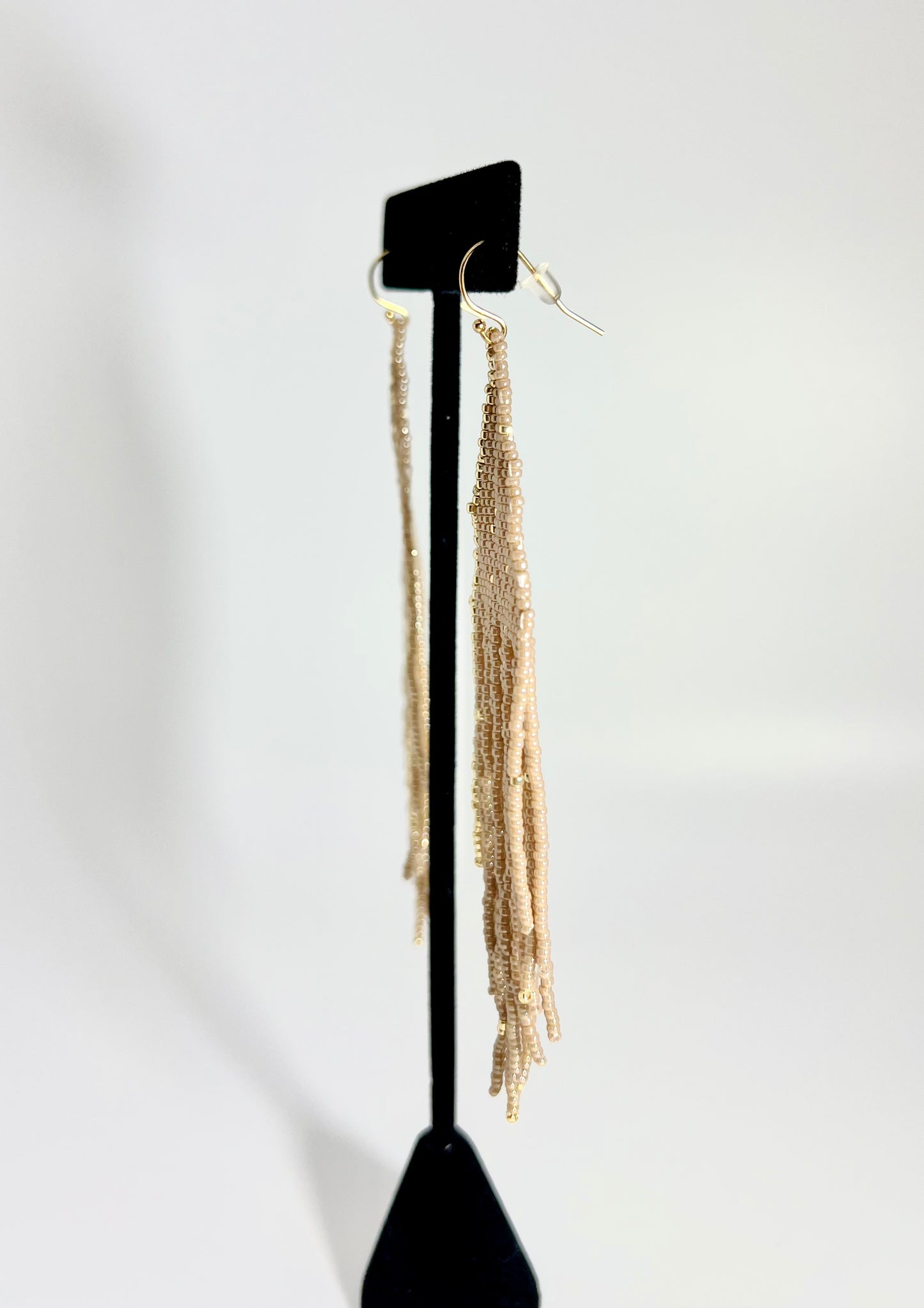 Gold & Beige Beaded Triangle Dreamer Earring - Large