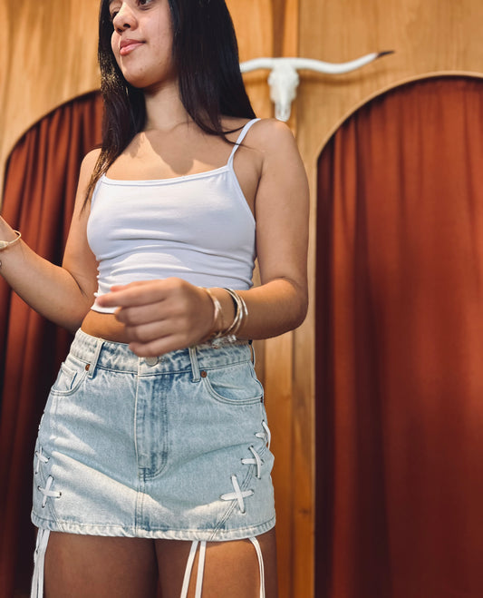 Tie Breaker Denim Skirt