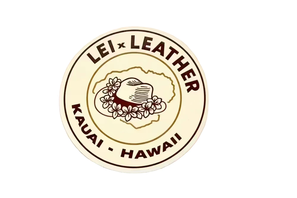 Kauai outline w/Hat & Lei - Round Logo Sticker