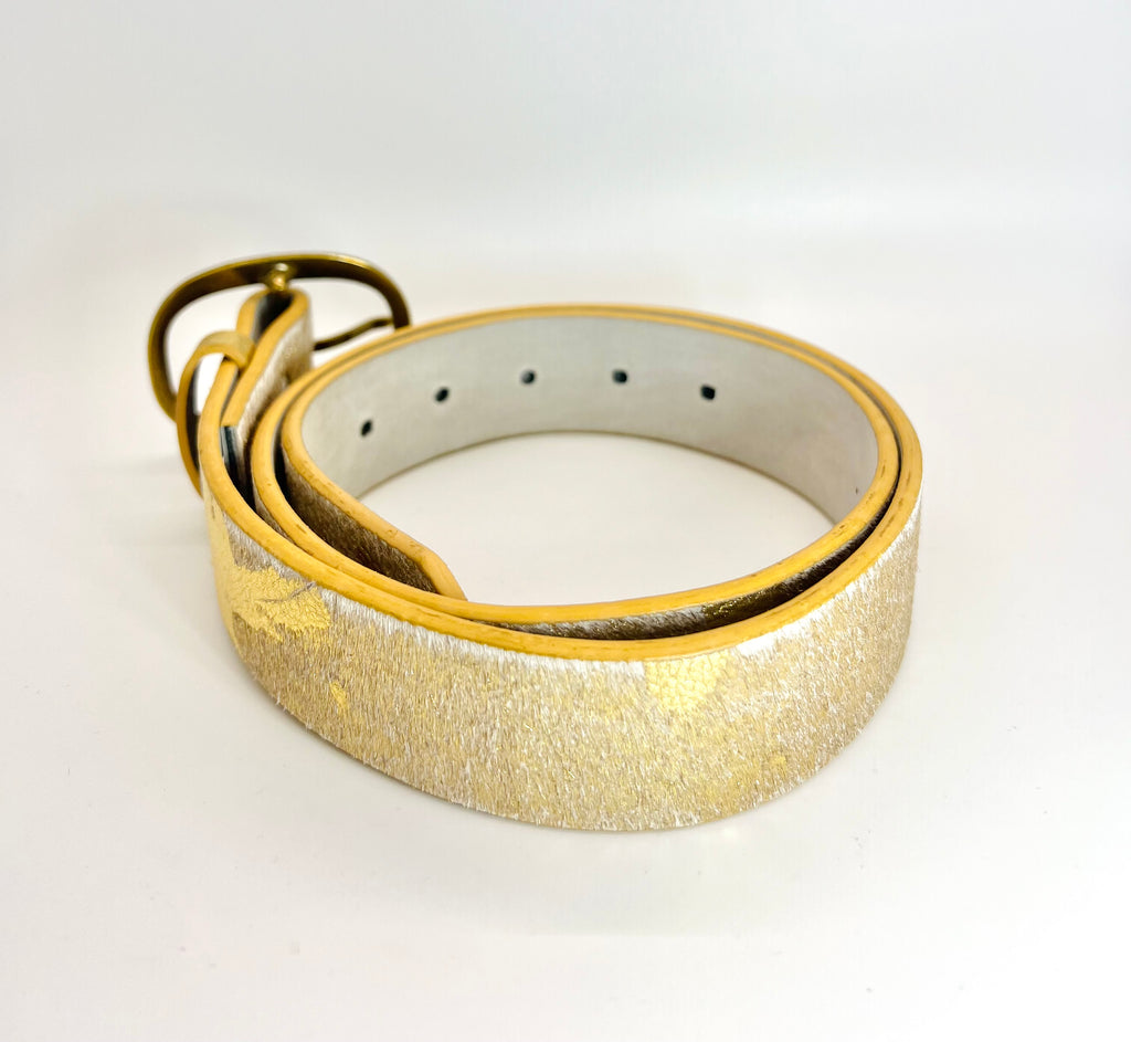 Gold Cow Hide Belt - Genuine Leather w/ Real Hair