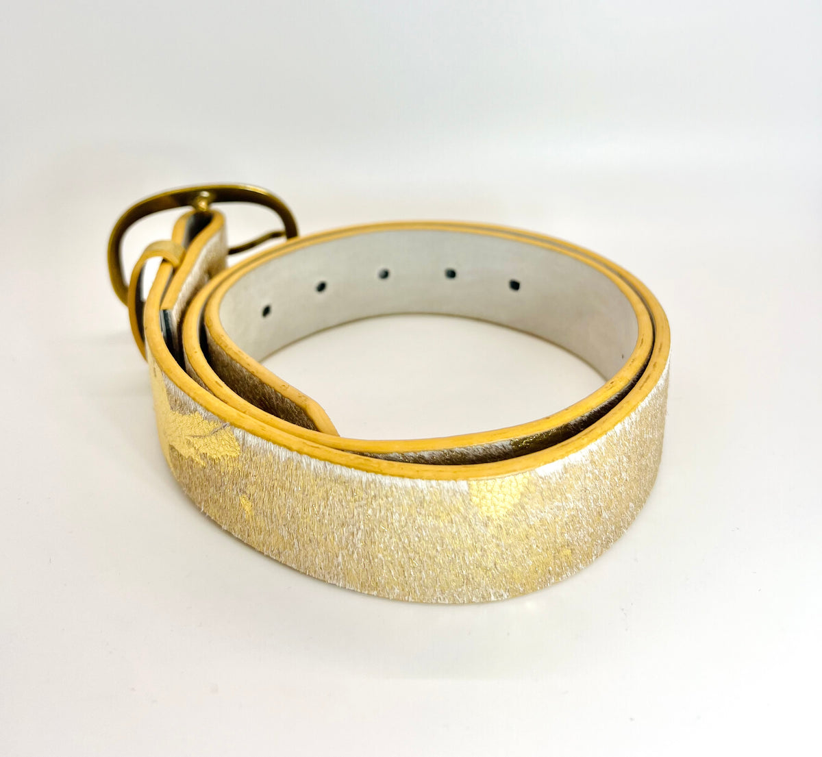 Gold Cow Hide Belt - Genuine Leather w/ Real Hair