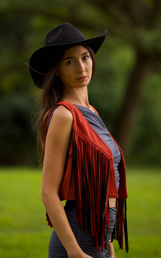 Boho Western 2 Tone Fringe Suede Vest
