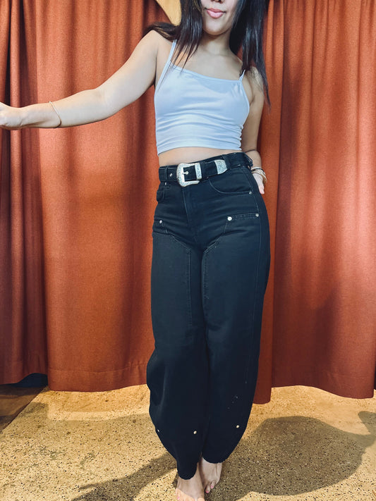 Western Buckle Black Denim Pants