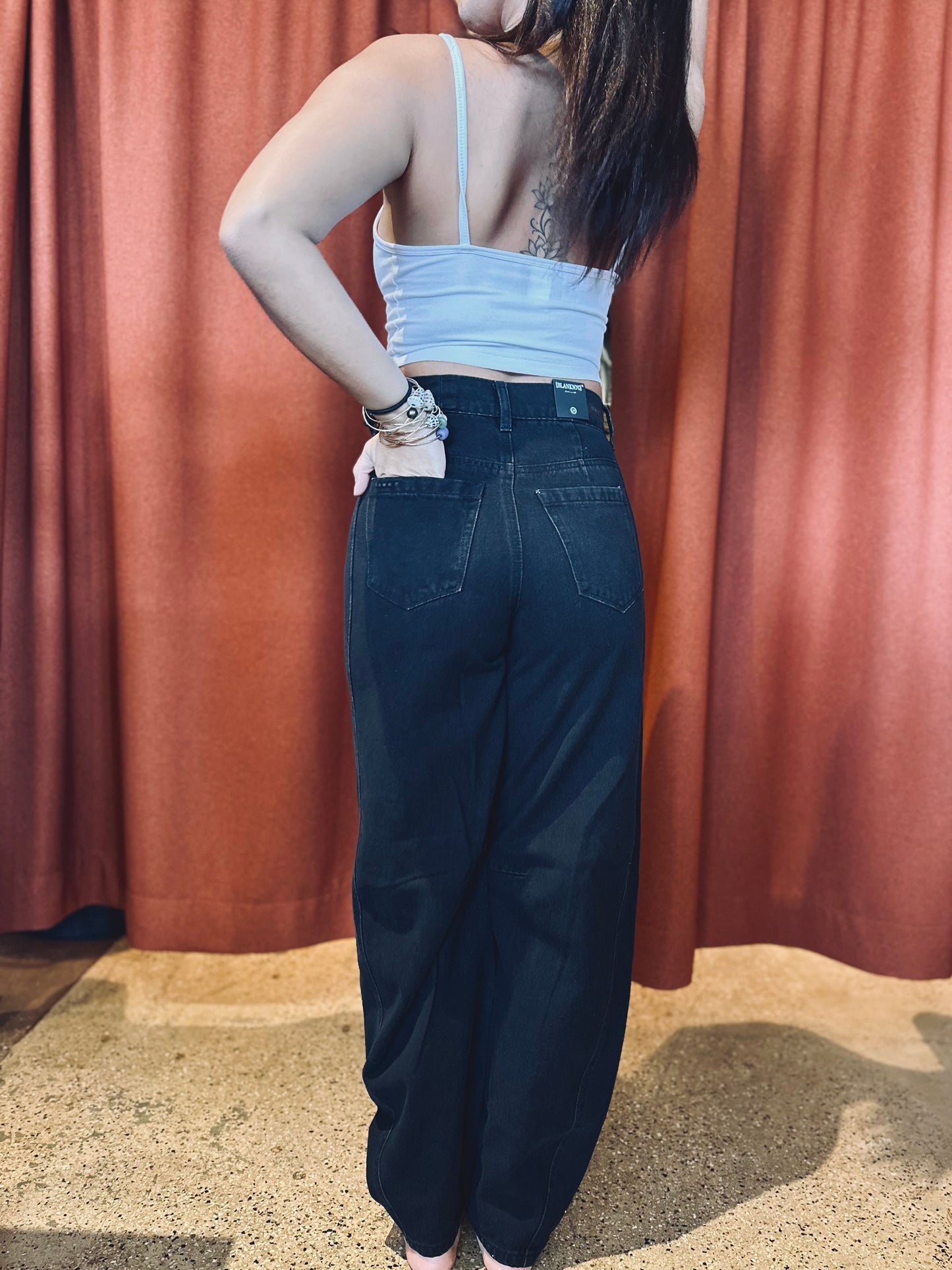Western Buckle Black Denim Pants
