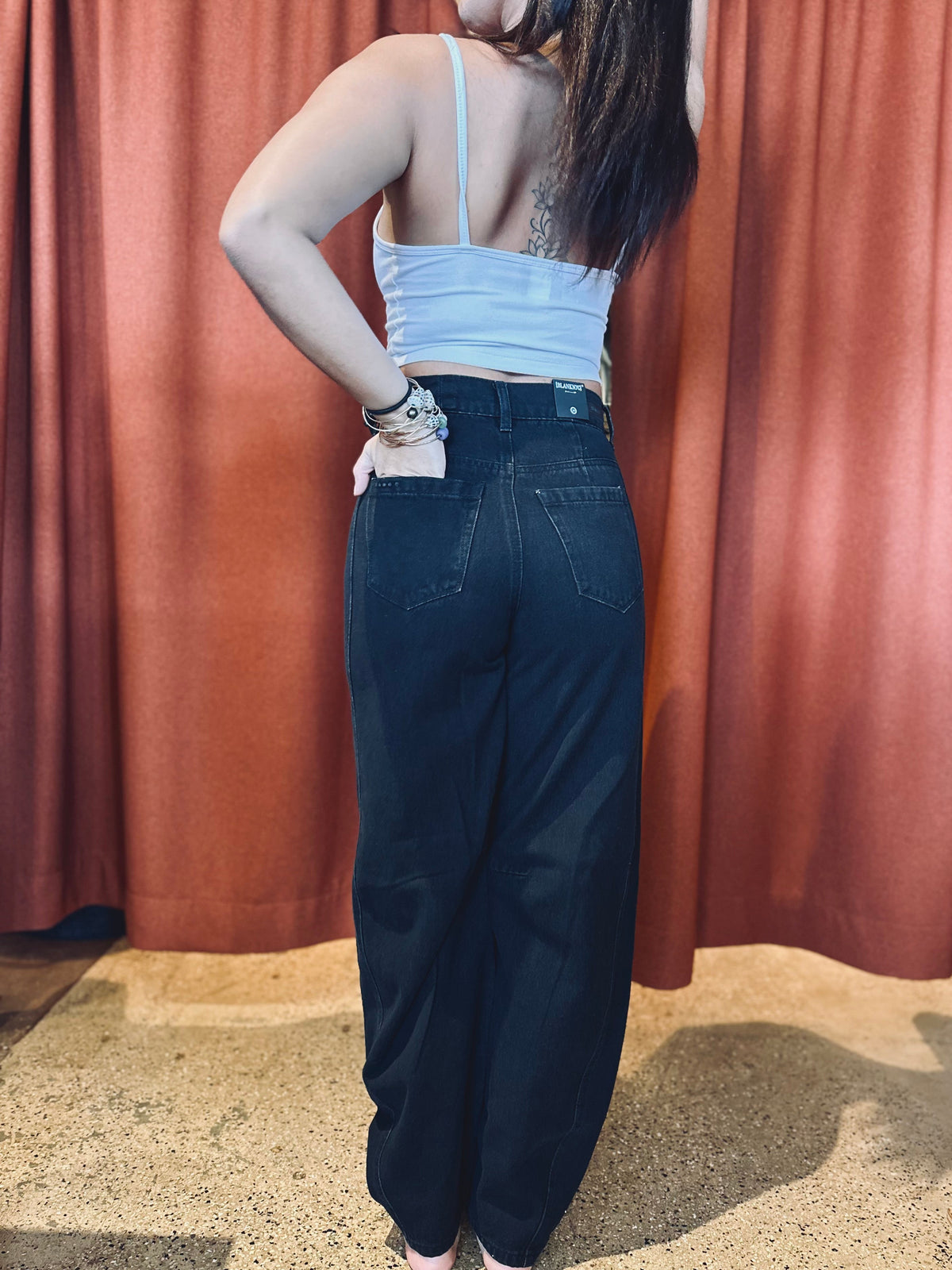 Western Buckle Black Denim Pants