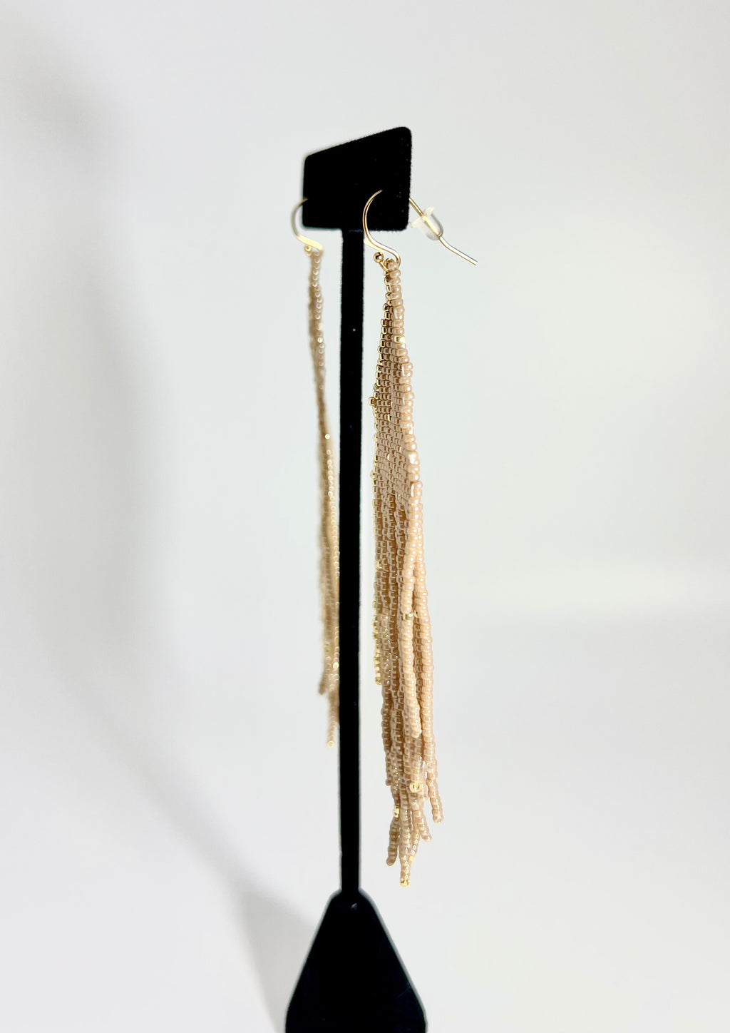 Gold & Beige Beaded Triangle Dreamer Earring - Large