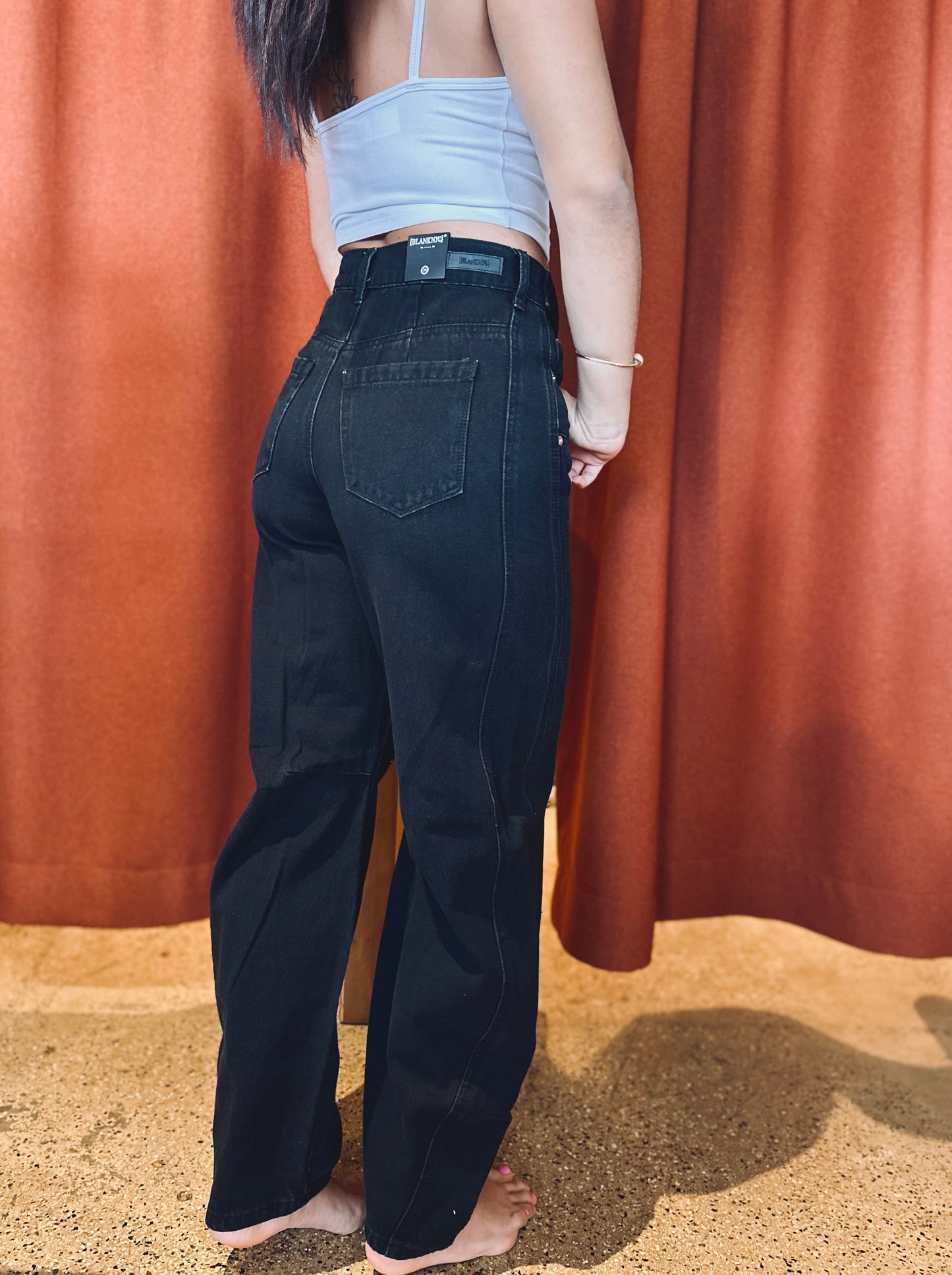 Western Buckle Black Denim Pants