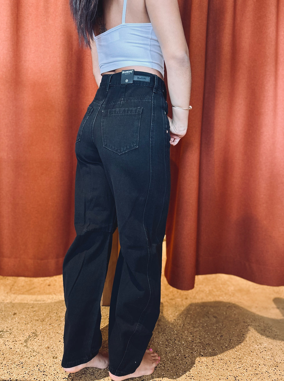 Western Buckle Black Denim Pants
