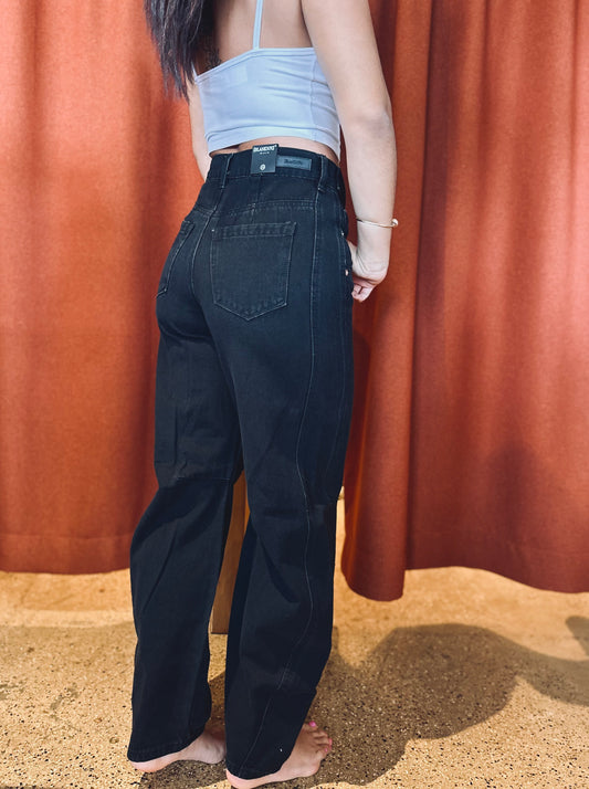Western Buckle Black Denim Pants