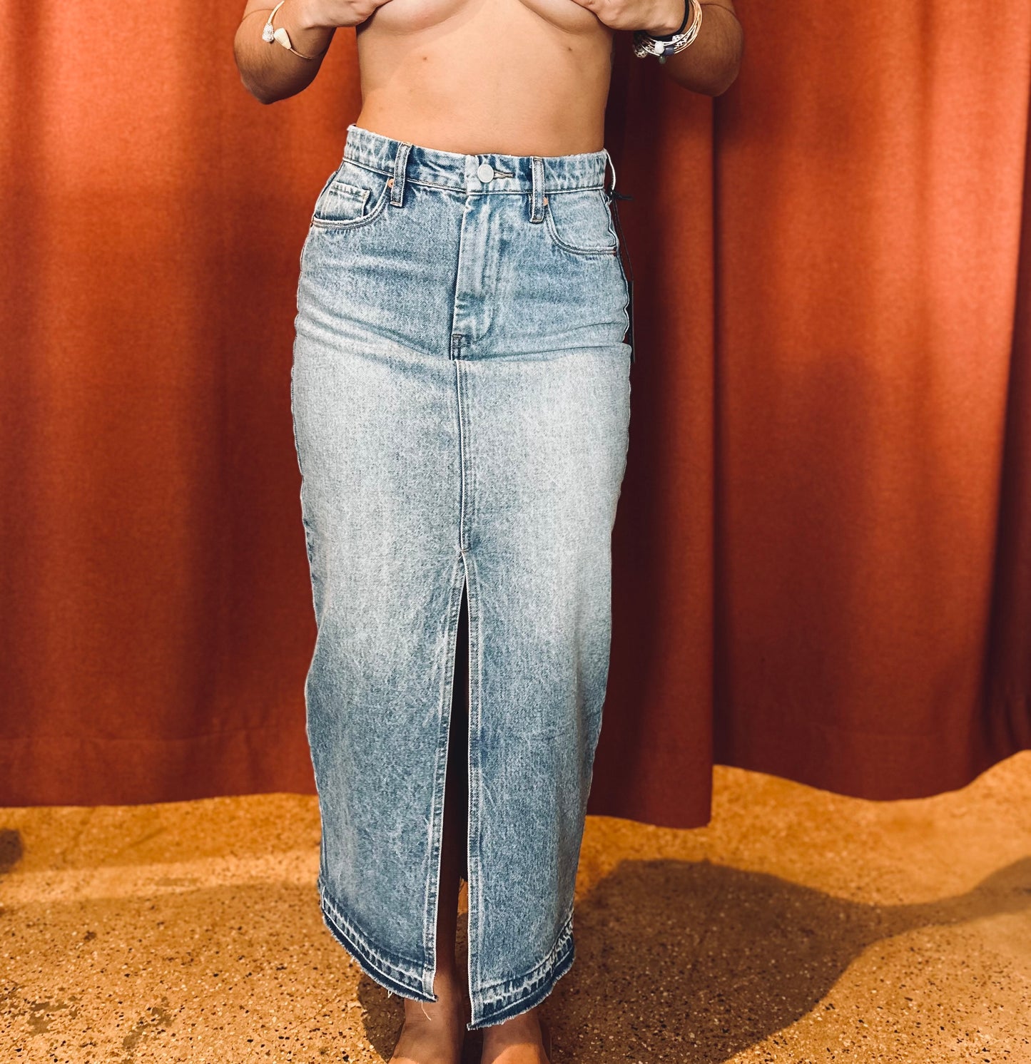 Long Denim Skirt w/ Slit