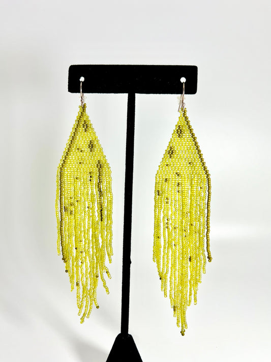 Green Beaded Triangle Dreamer Earring - Large