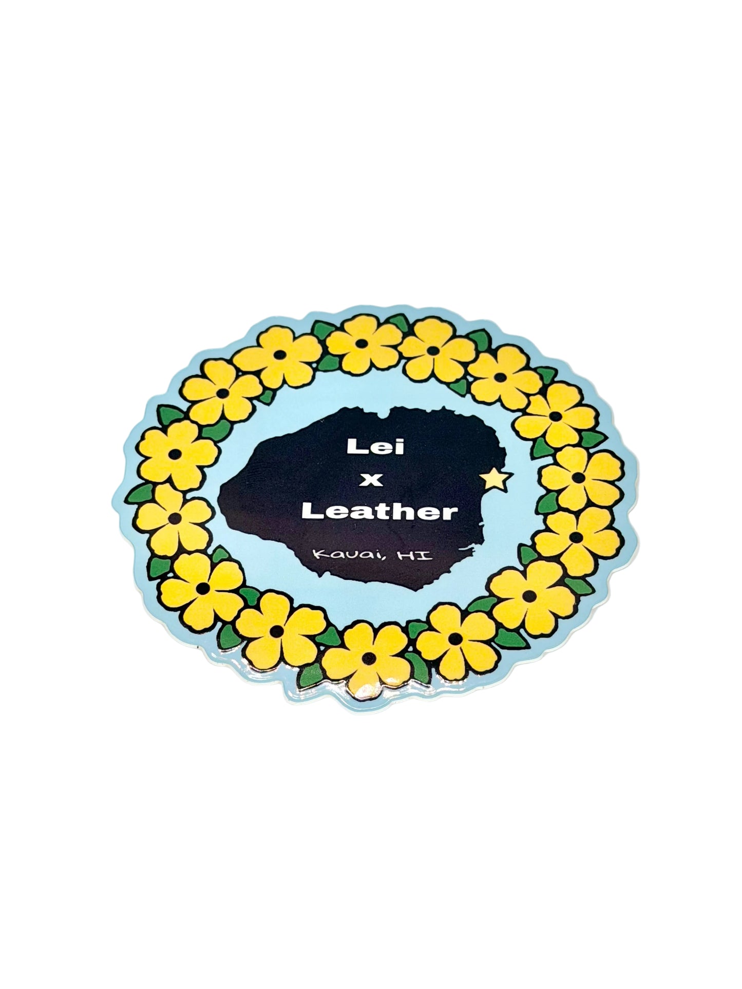 Kauai outline w/ yellow lei - Logo Sticker