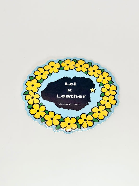 Kauai outline w/ yellow lei - Logo Sticker