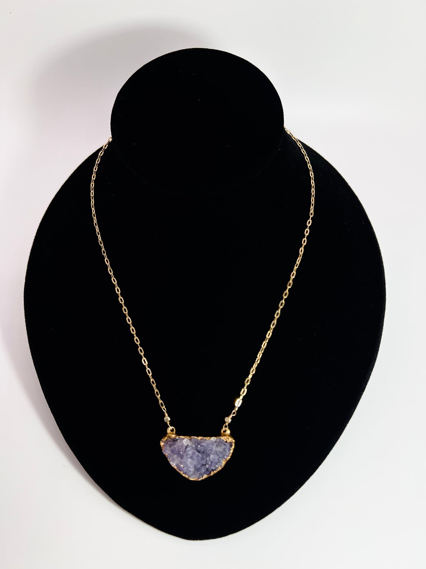 Raw Amethyst Pendant On Gold Chain - 14k GF - Handmade