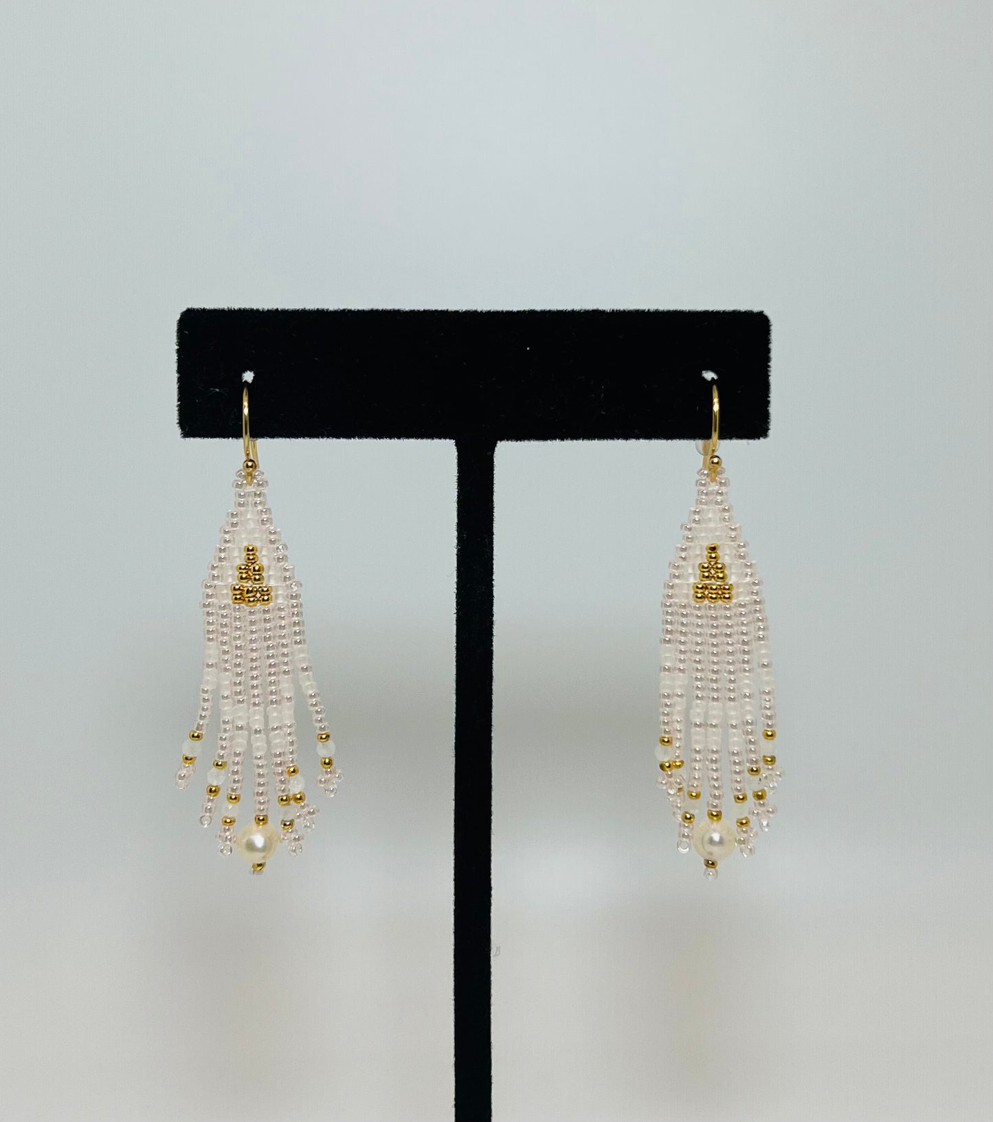 Purple & Gold Beaded Triangle Dreamer w/ Pearl Earring - Mini