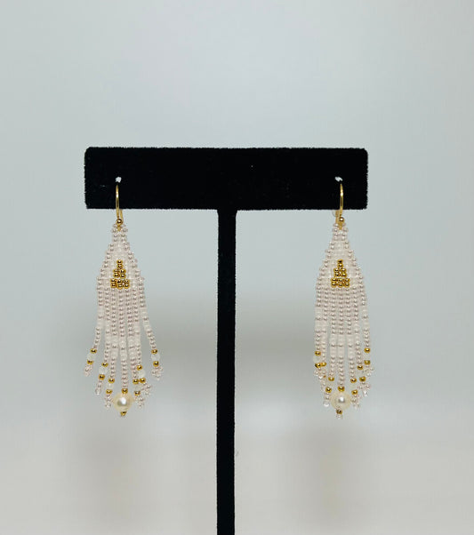 Purple & Gold Beaded Triangle Dreamer w/ Pearl Earring - Mini