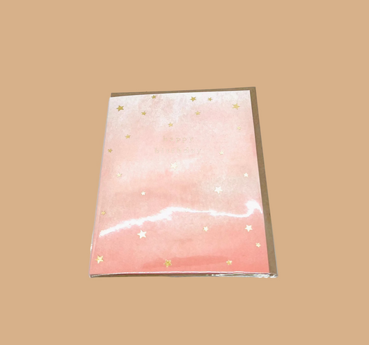 Happy Birthday Gold Stars w/ Pink - Card