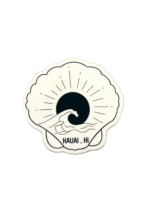 Kauai Shell & Waves B&W - Sticker