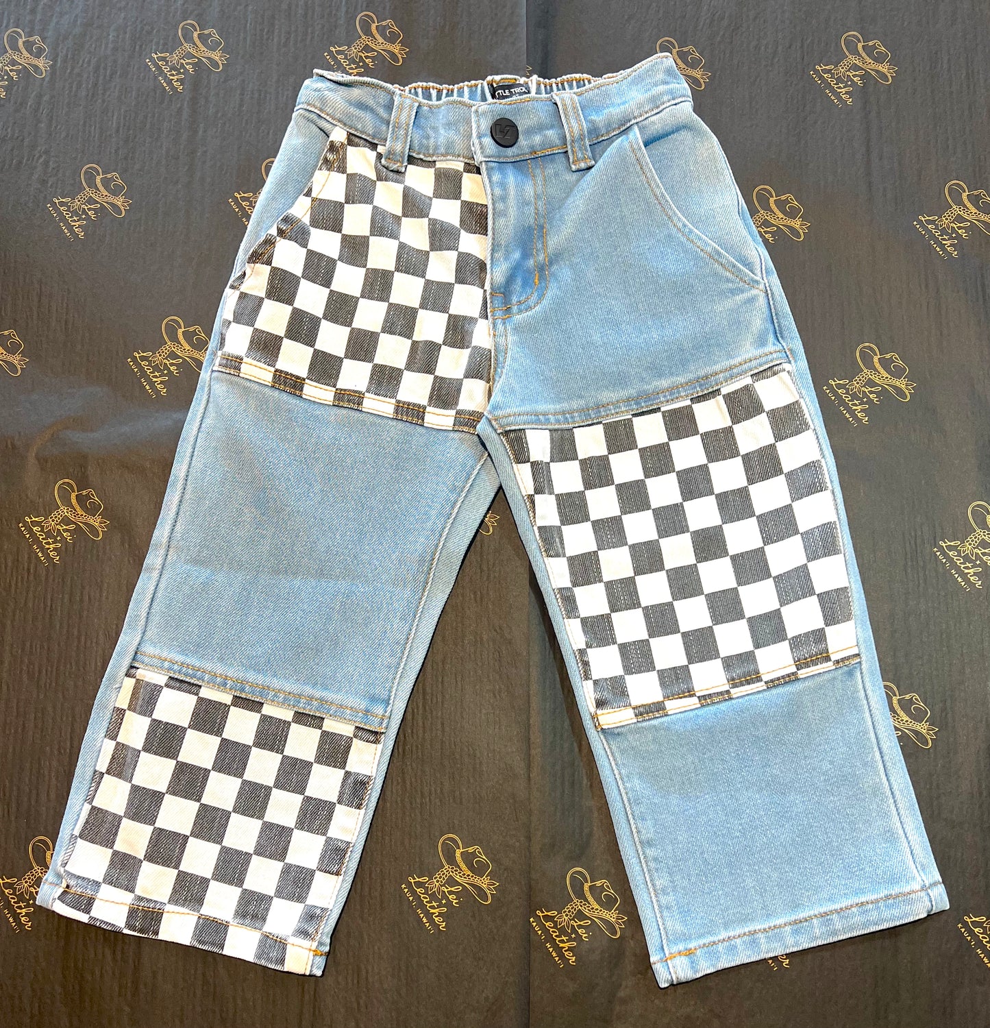 Kids Checkered Denim Jeans