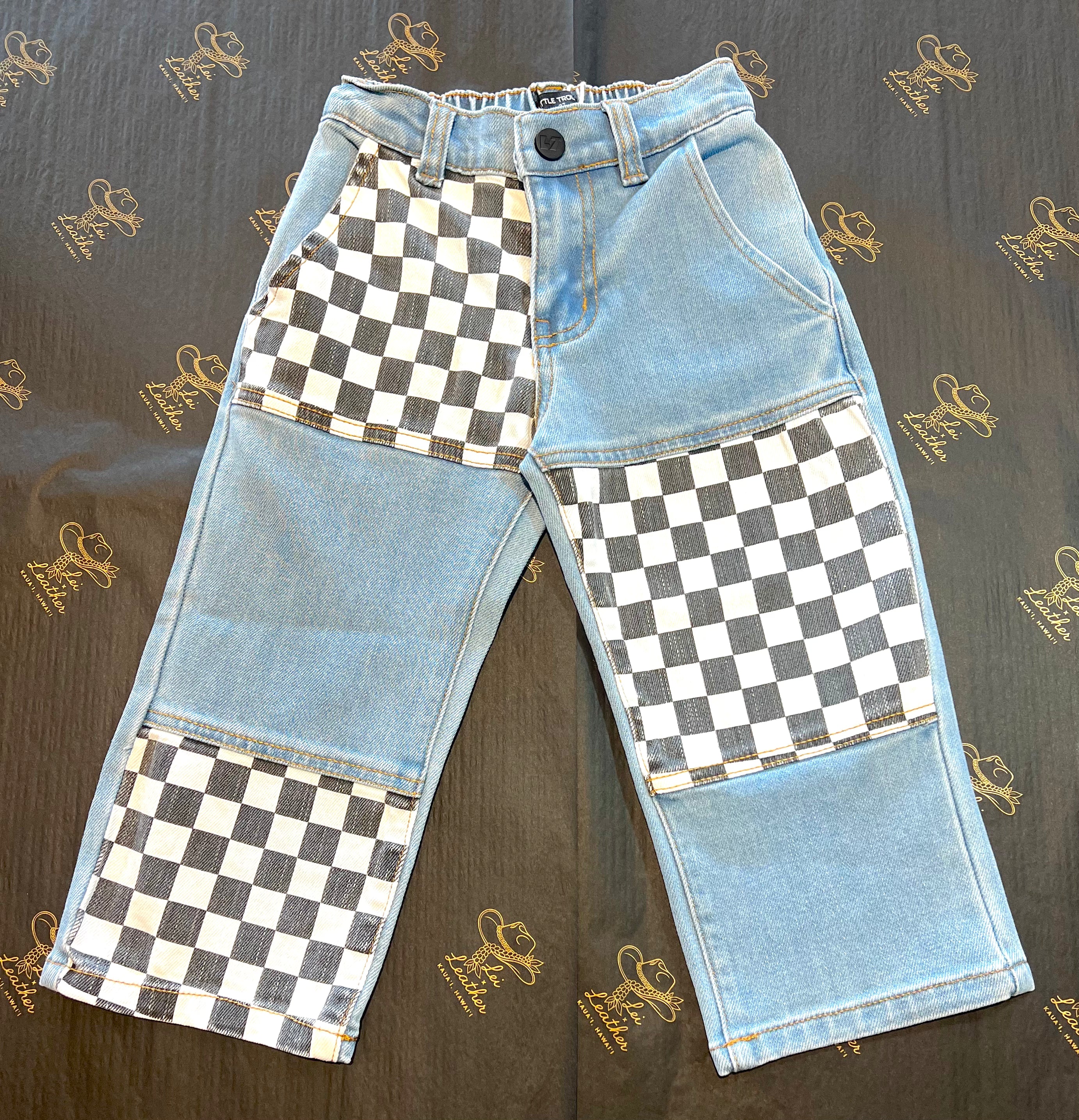 Kids Checkered Denim Jeans