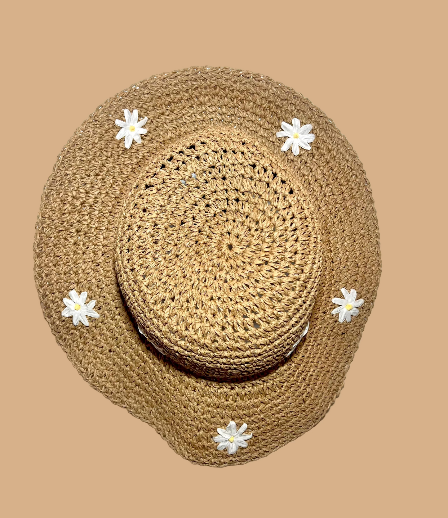 Kids Straw Sun Hat w/ Daisies